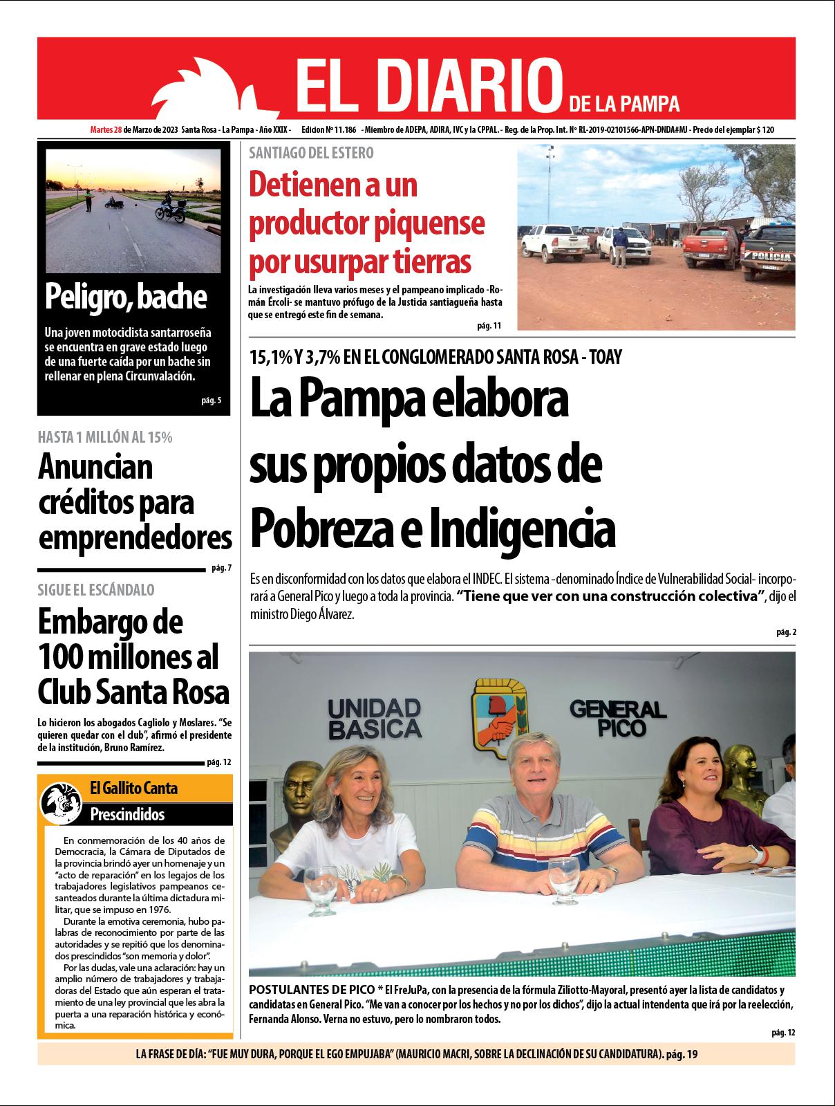 Tapa de El Diario en papel  martes 28 de marzo de 2023